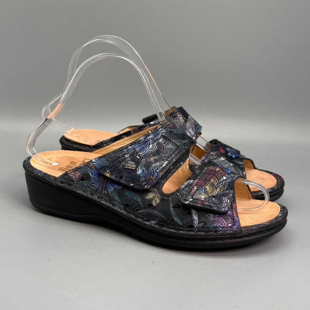 Finn Comfort Jamaika Women's 6 Black Adjustable Straps Slip On Open Toe Sandals